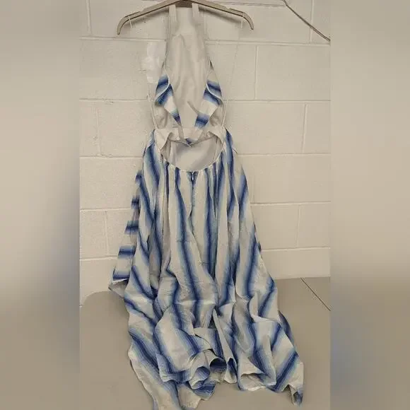 rtr Rosie Assoulin Halter Striped Dress sz6 DESIGNER Blue white hi low open back - Picture 8 of 10